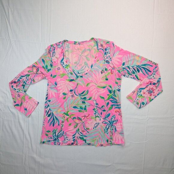 Lilly Pulitzer Tops - Lilly Pulitzer Long Sleeve V-Neck Top – Pink Tropical Floral Print Size S